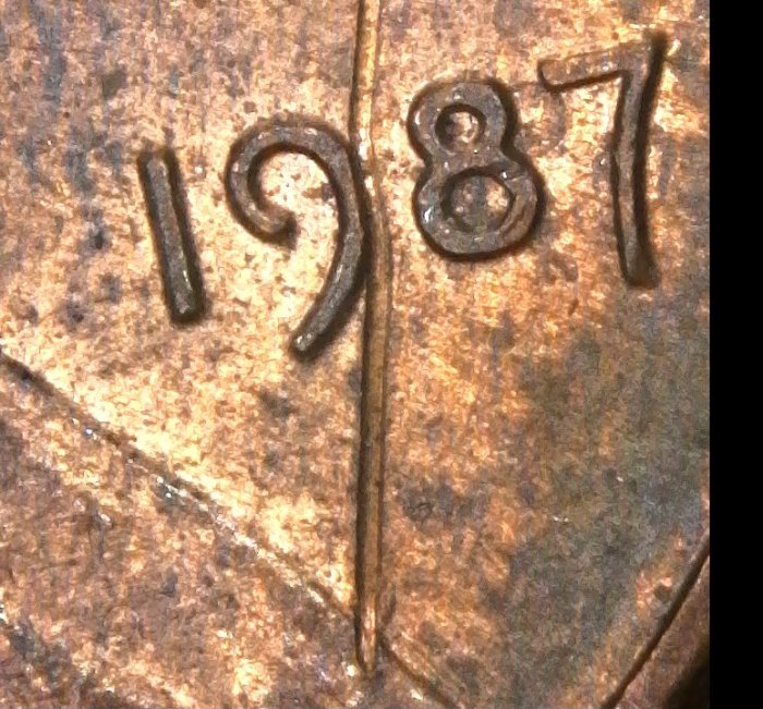 1987-P-Lincoln-Cent-With-Scratch-Or-Struck-Through-Wire-Error?-Help-Please!